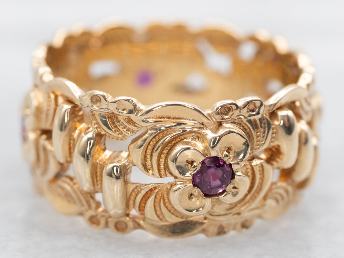 Openwork Floral Ruby Band