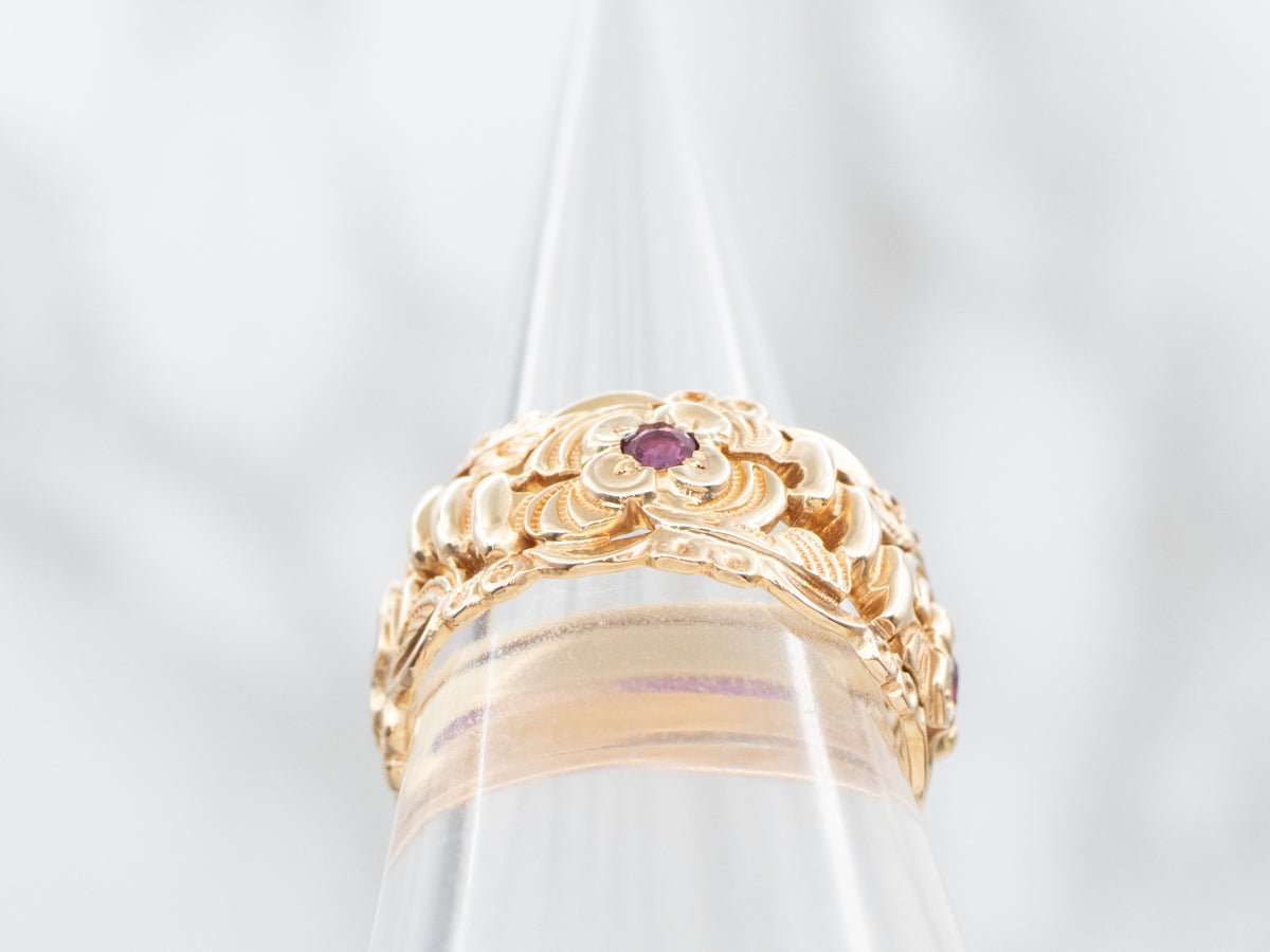 Openwork Floral Ruby Band