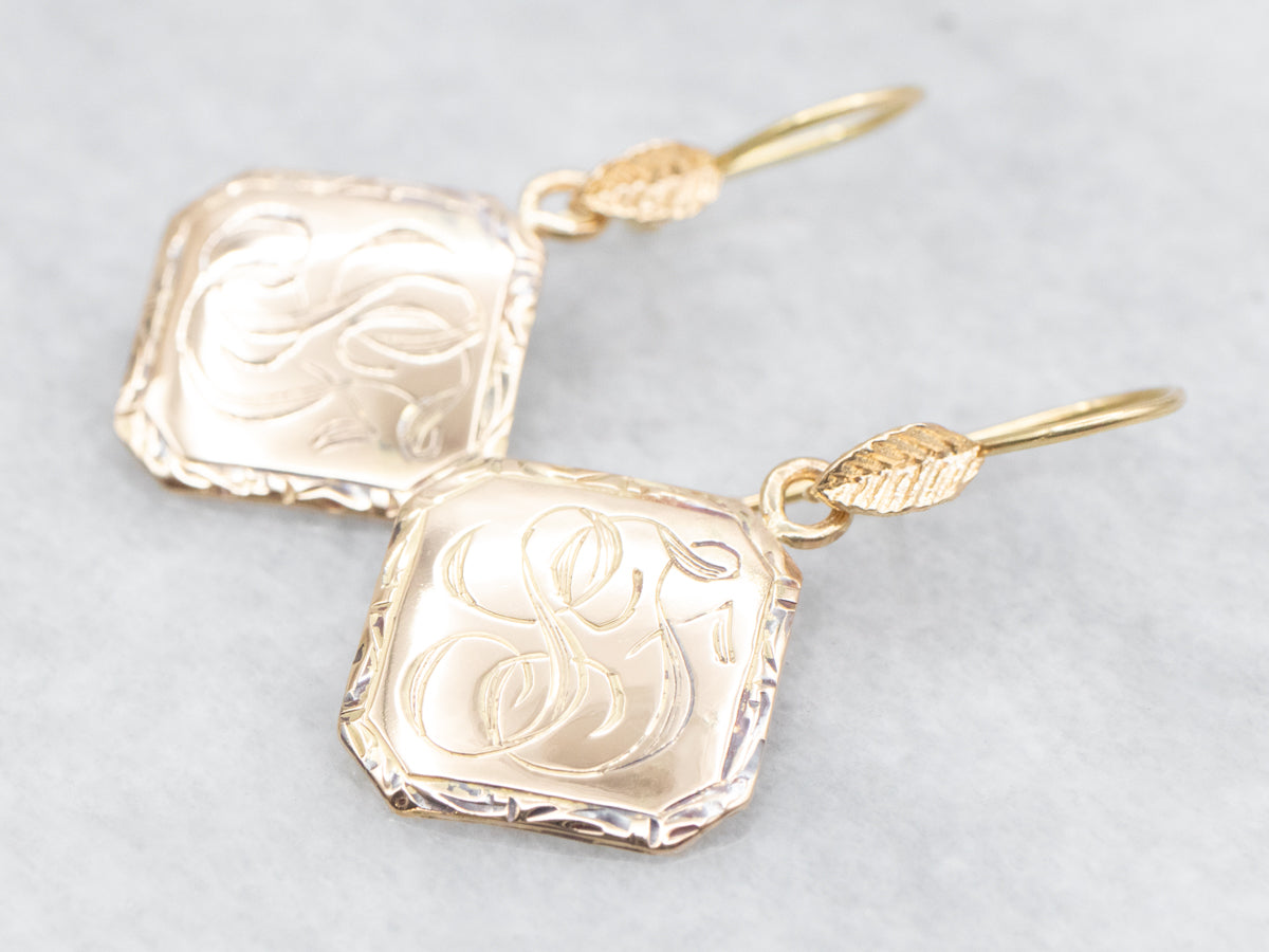 "SF" Engraved Cufflink Conversion Drop Earrings