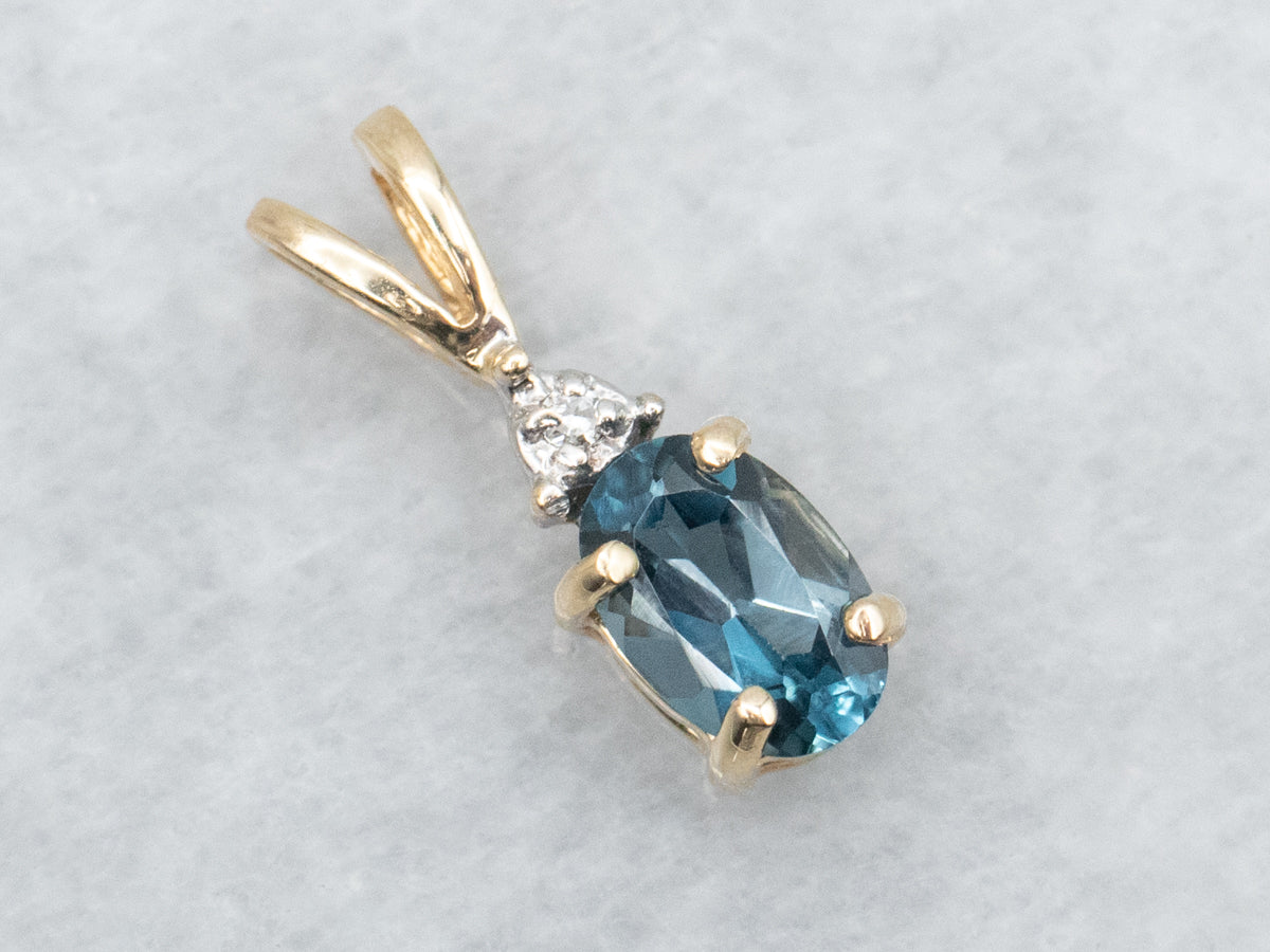 Two Tone Blue Topaz and Diamond Pendant