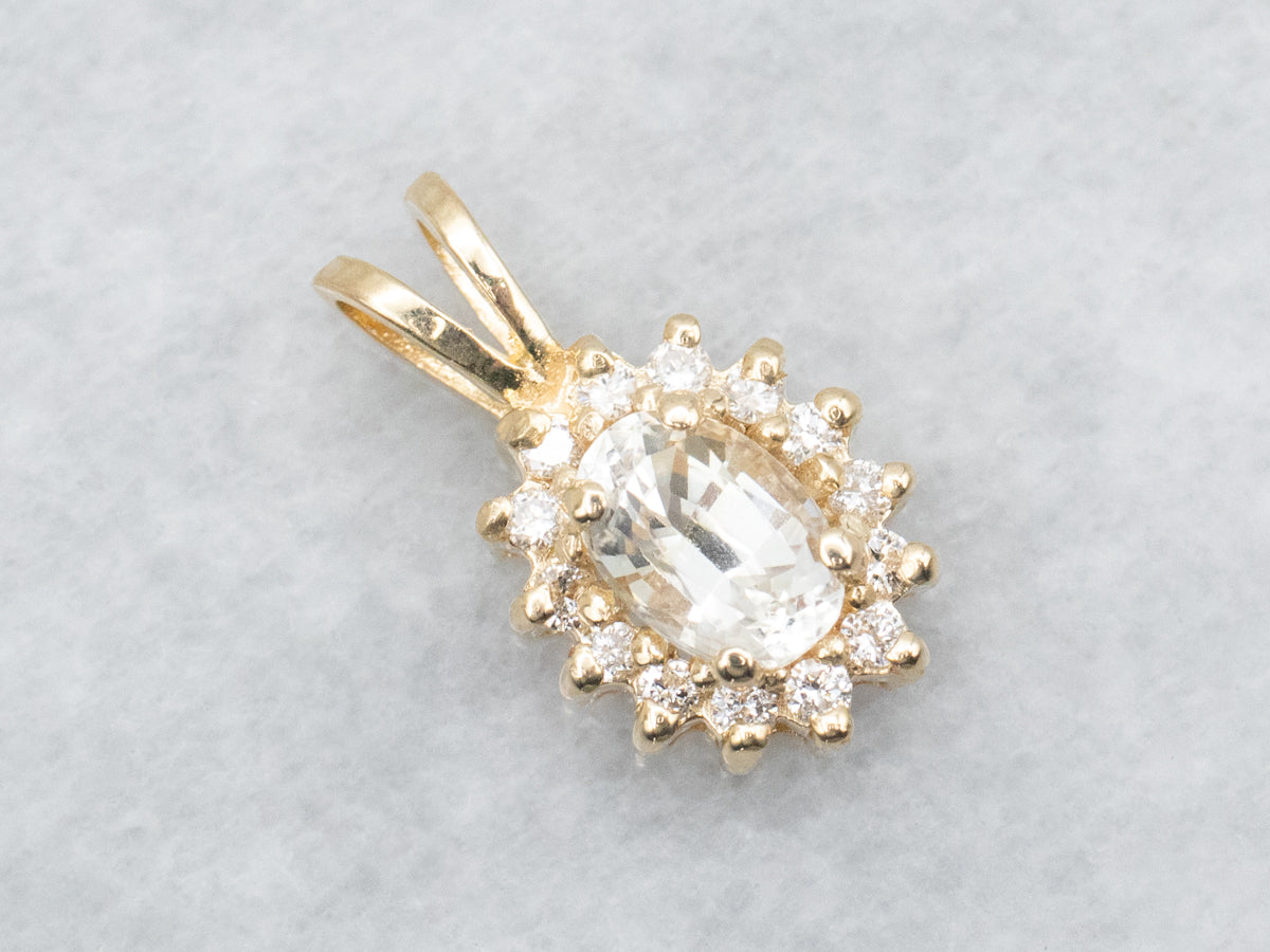 White Sapphire and Diamond Halo Pendant