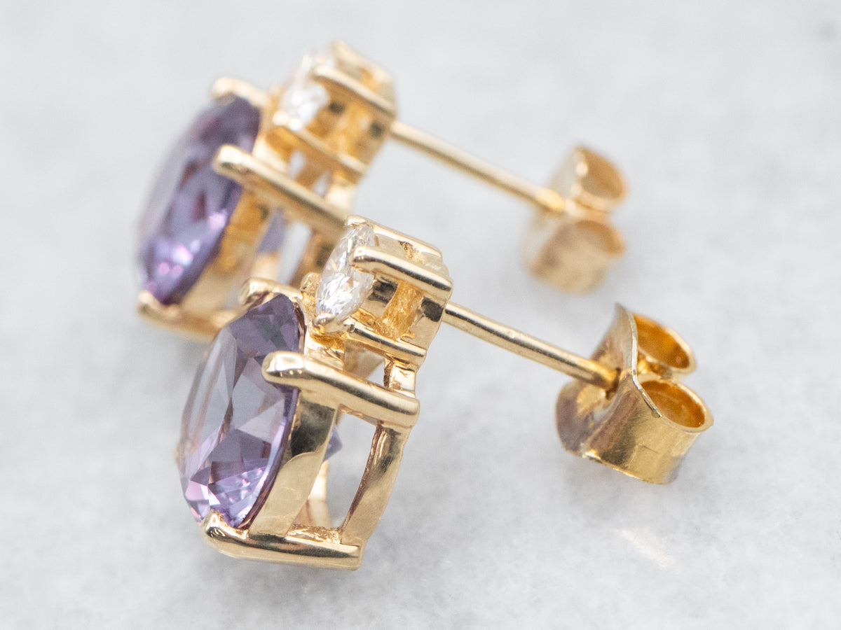 Synthetic Alexandrite and Diamond Stud Earrings