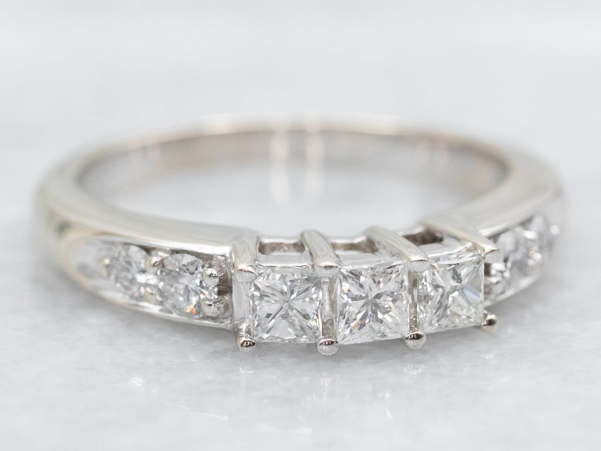 Round and Princess Cut Diamond Engagement Ring