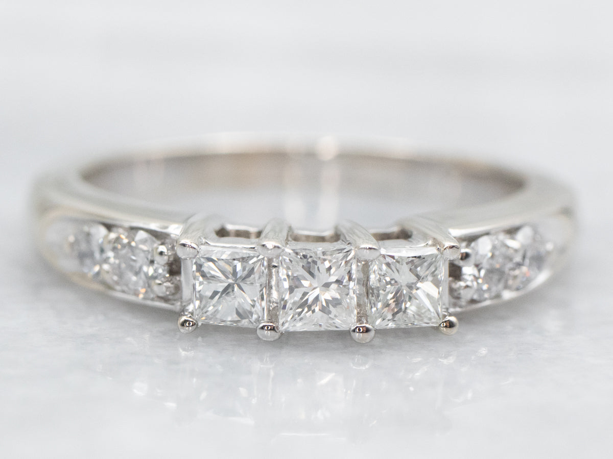 Round and Princess Cut Diamond Engagement Ring