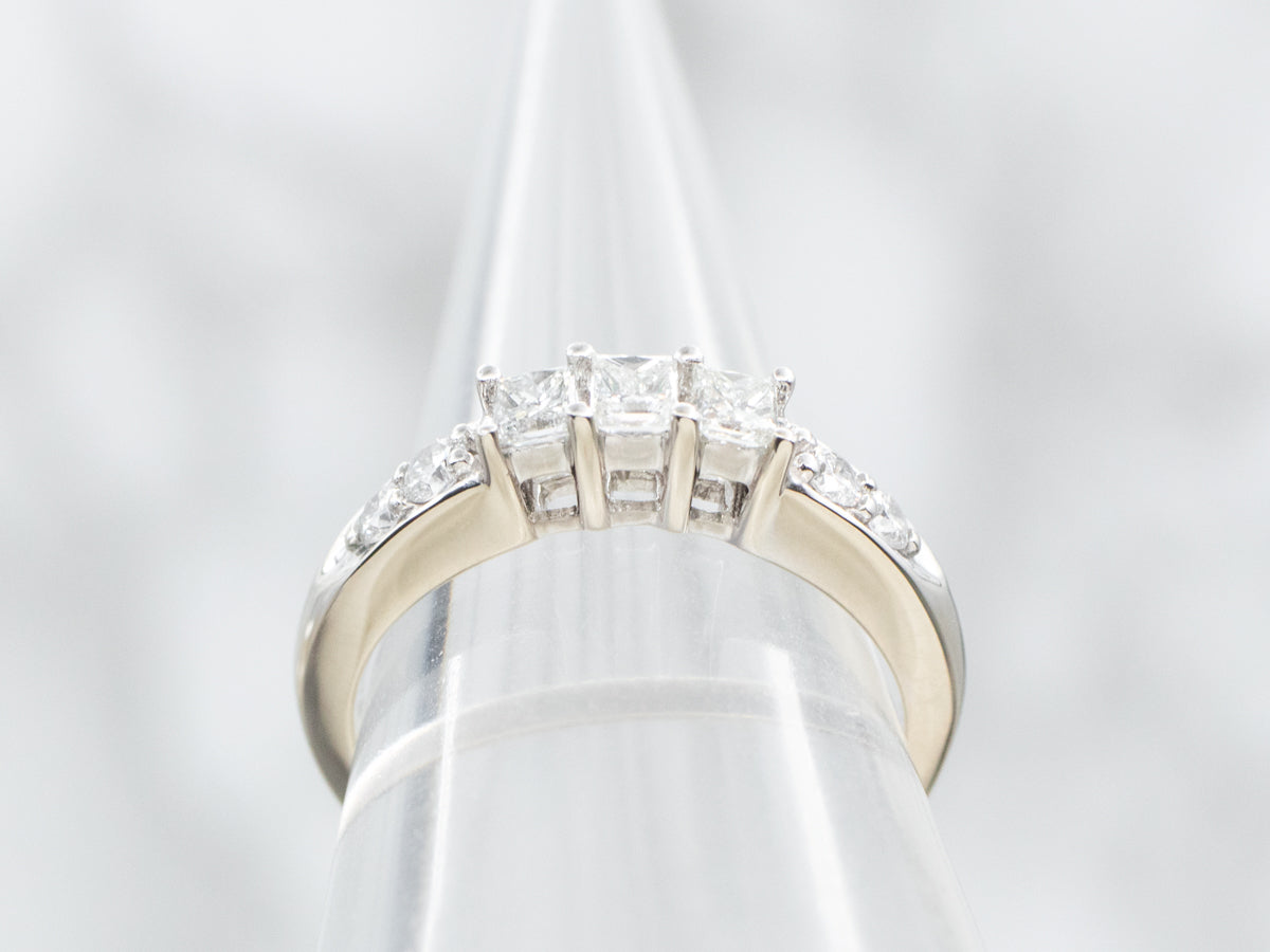 Round and Princess Cut Diamond Engagement Ring