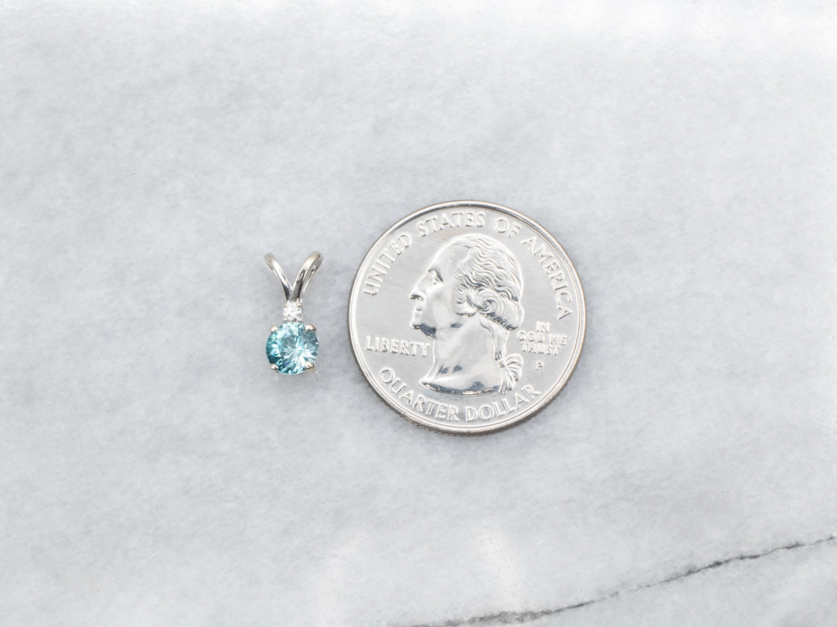 Blue Zircon and Diamond Pendant