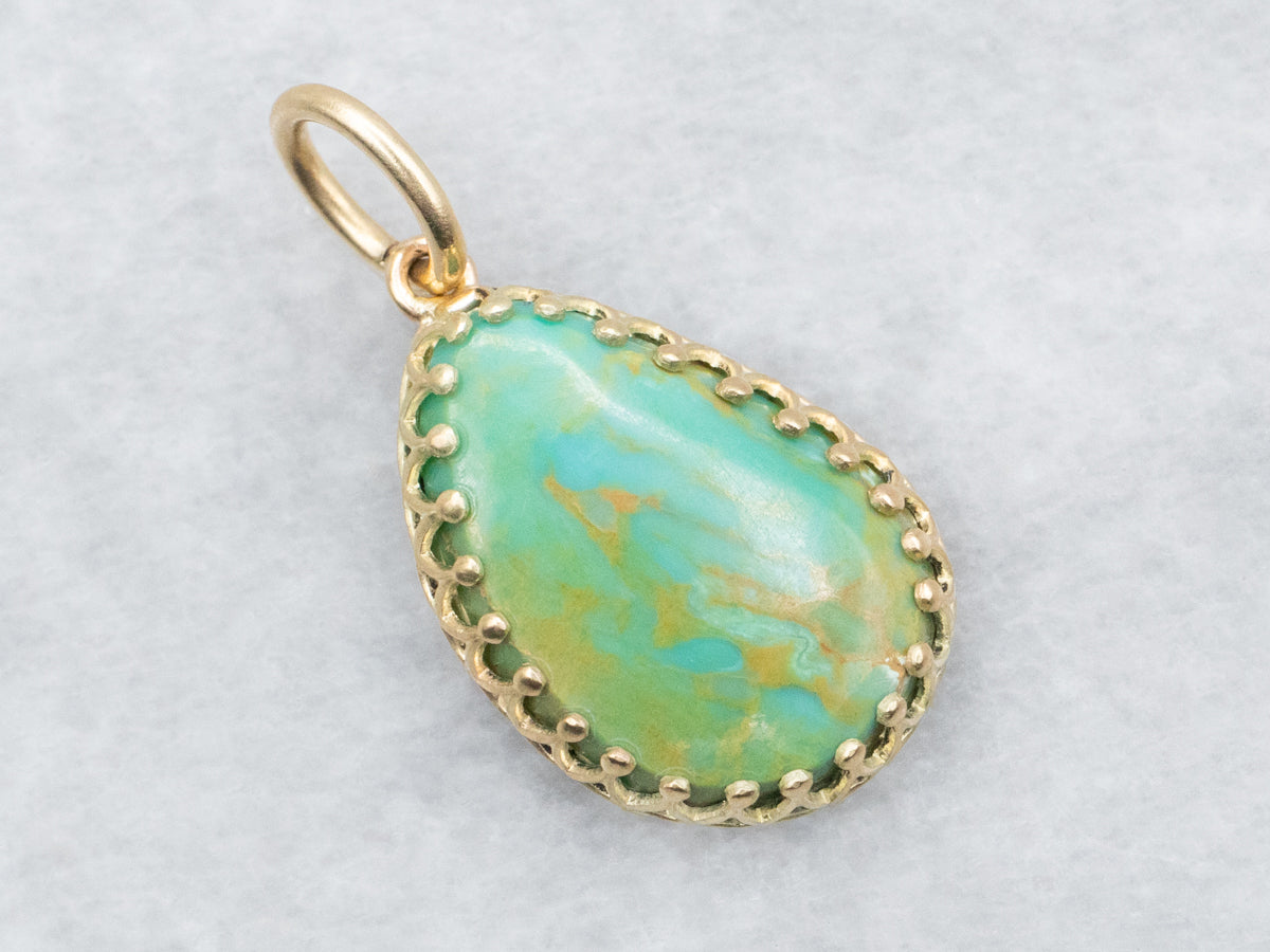 Green Turquoise Pendant set in Yellow Gold