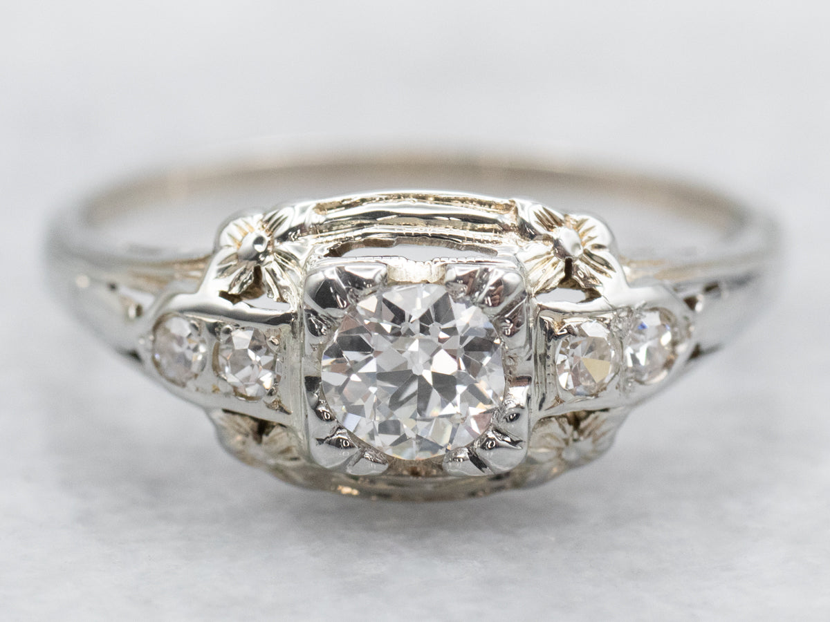 Art Deco European Cut Diamond Engagement Ring