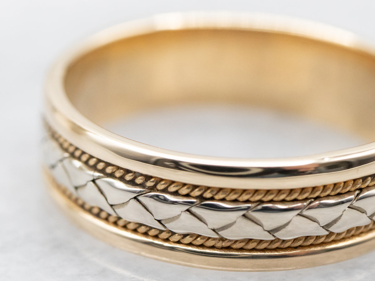 Two Tone Zig Zag Pattern Wedding Band