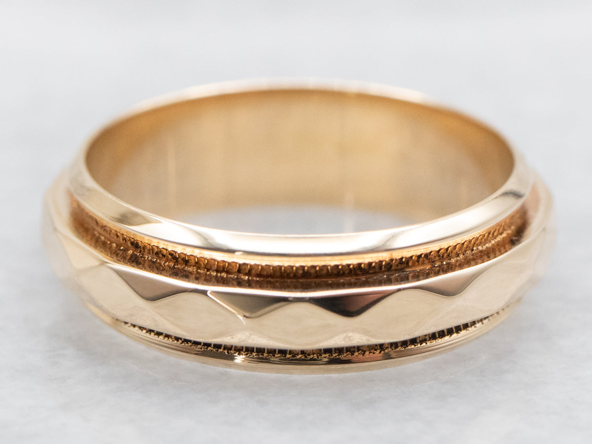 Faceted and Grooved Wedding Band