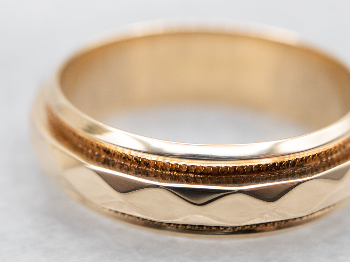 Faceted and Grooved Wedding Band