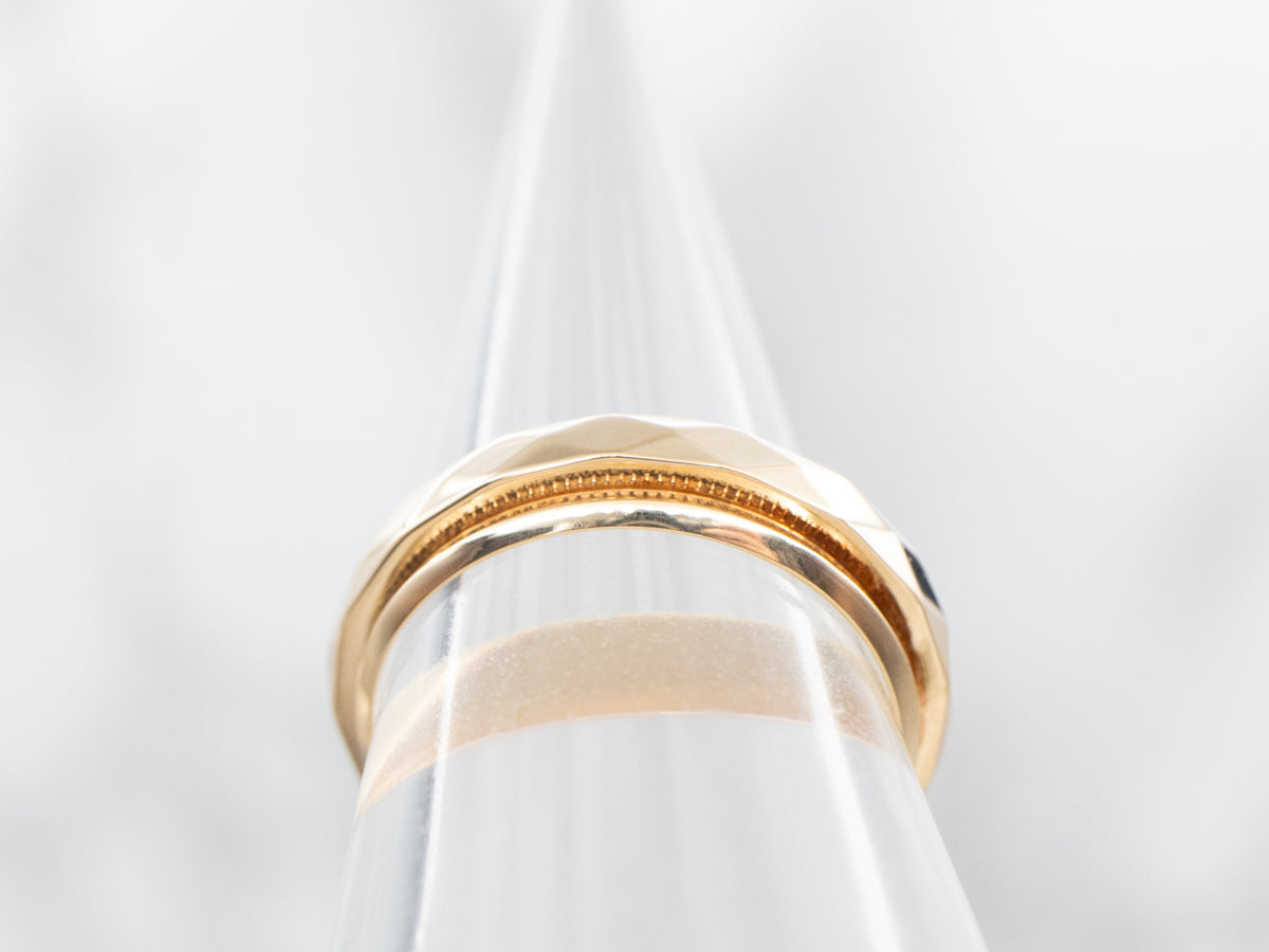 Faceted and Grooved Wedding Band