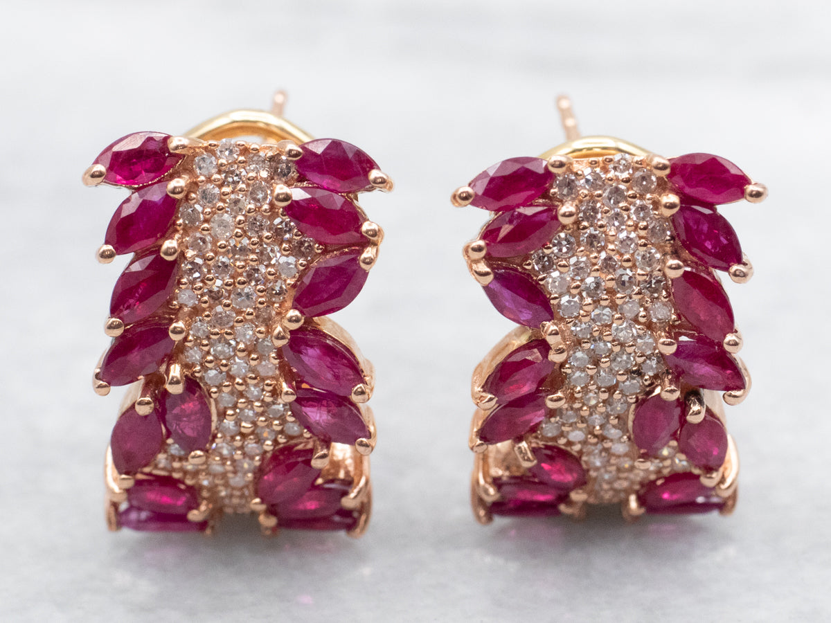 Rose Gold Ruby and Diamond Stud Earrings