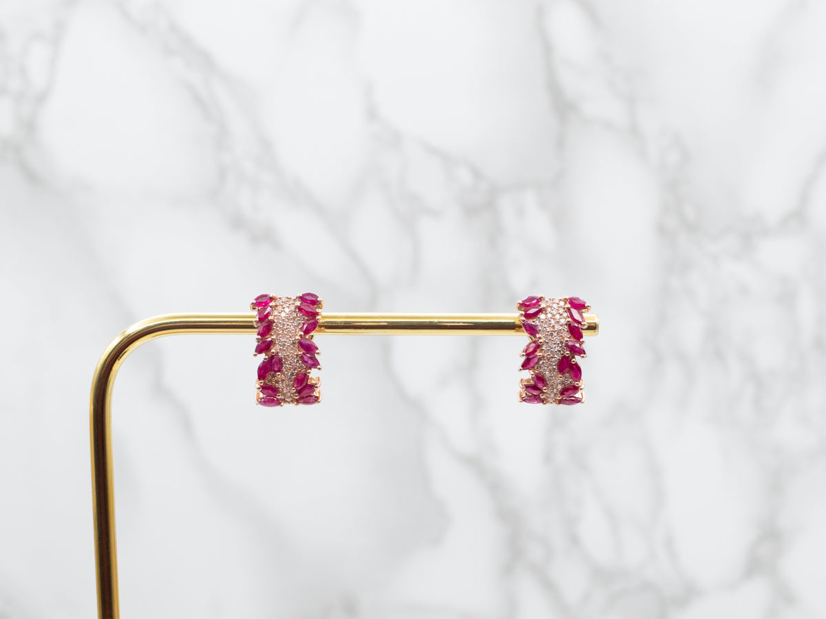 Rose Gold Ruby and Diamond Stud Earrings