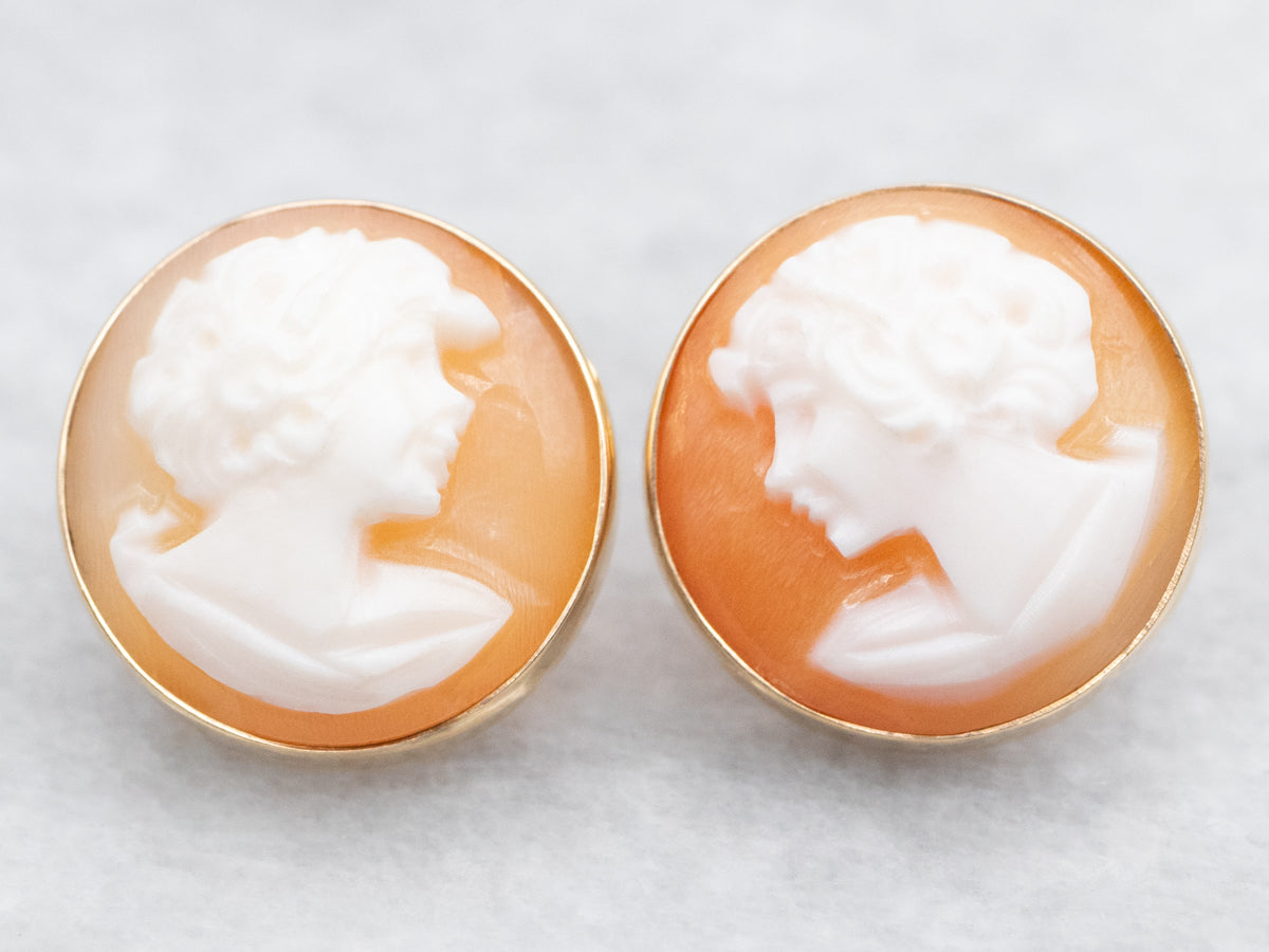 Round Cut Cameo Stud Earrings