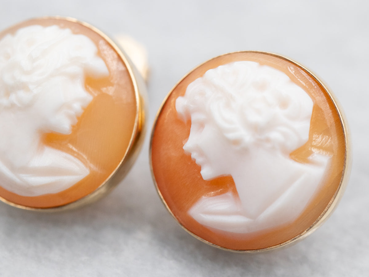 Round Cut Cameo Stud Earrings