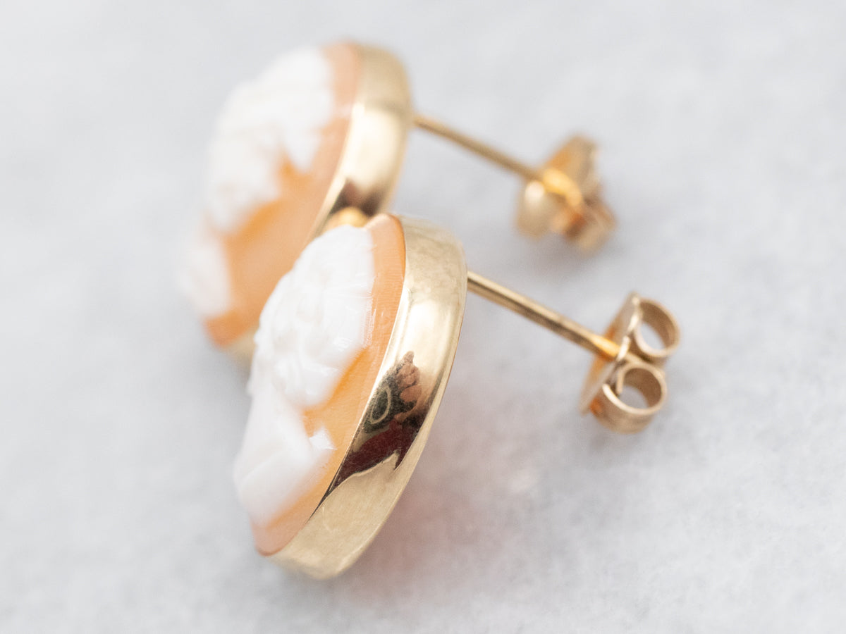 Round Cut Cameo Stud Earrings