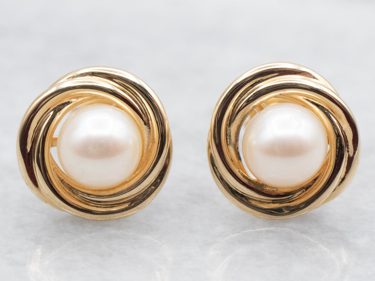 Saltwater Pearl Stud Earrings with Twisted Frame