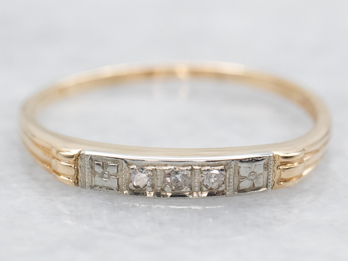 Retro-Era Two Tone Gold Diamond Band