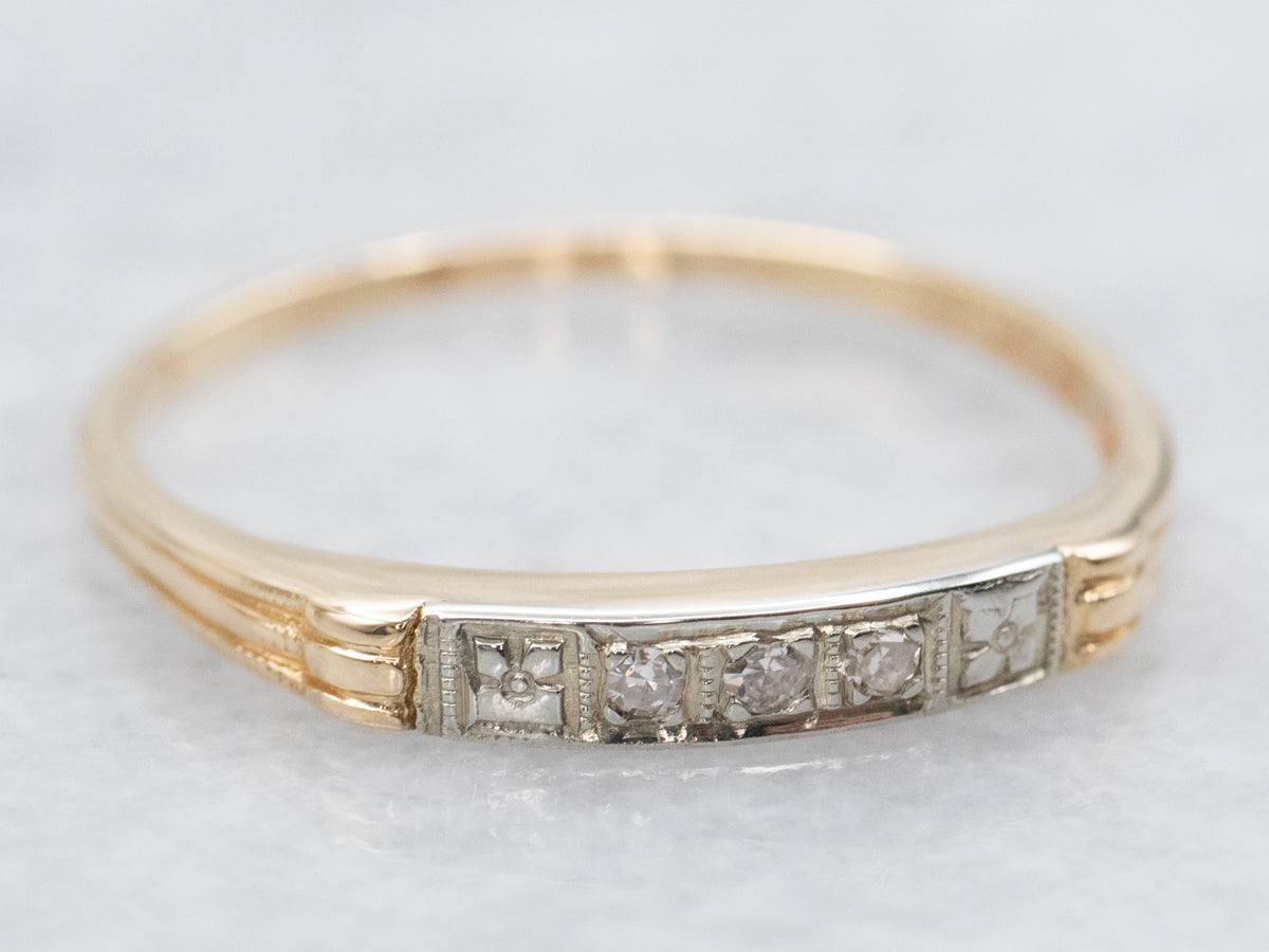 Retro-Era Two Tone Gold Diamond Band