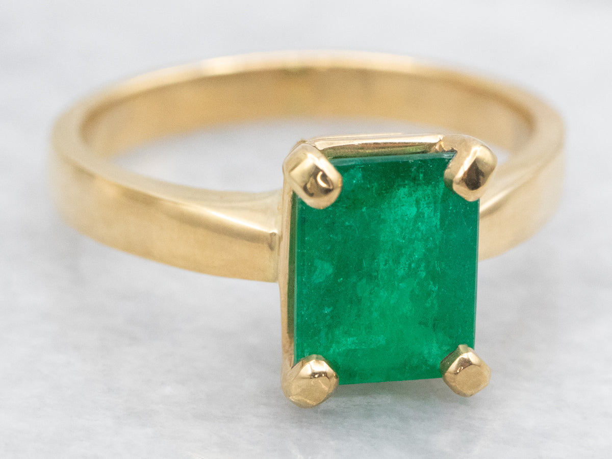 Emerald Solitaire Ring in 18-Karat Yellow Gold