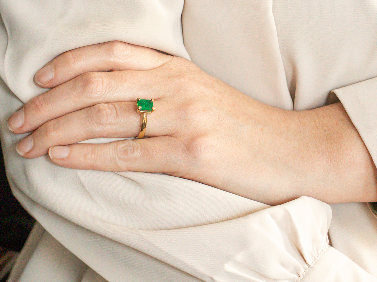 Emerald Solitaire Ring in 18-Karat Yellow Gold