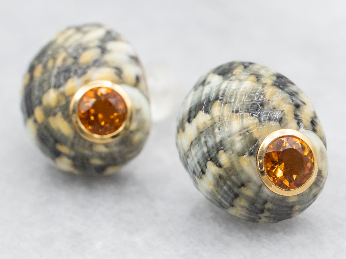 Trianon Citrine and Shell Stud Earrings