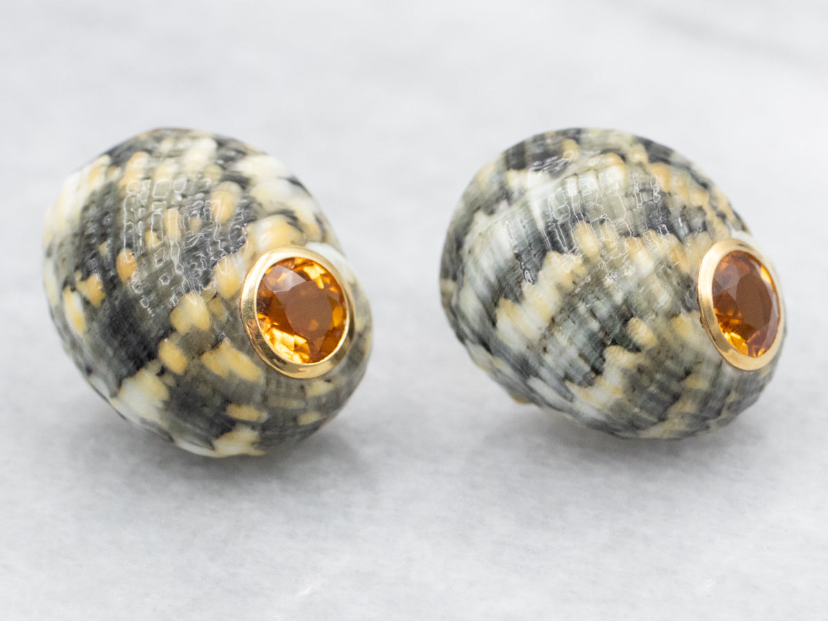 Trianon Citrine and Shell Stud Earrings