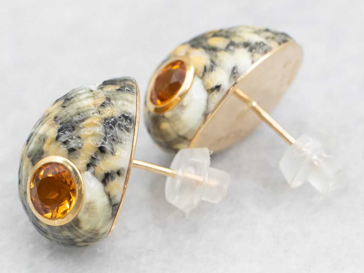 Trianon Citrine and Shell Stud Earrings