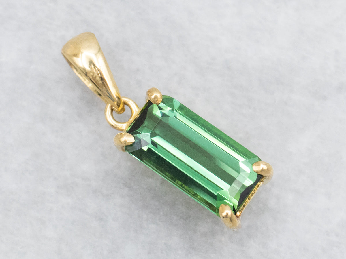 Elongated Emerald Cut Green Tourmaline Pendant