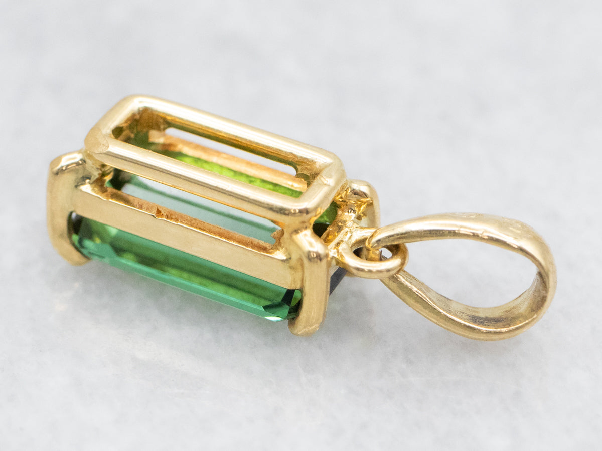 Elongated Emerald Cut Green Tourmaline Pendant