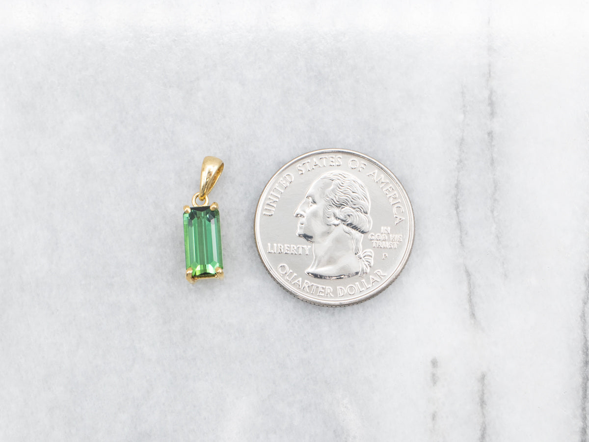 Elongated Emerald Cut Green Tourmaline Pendant