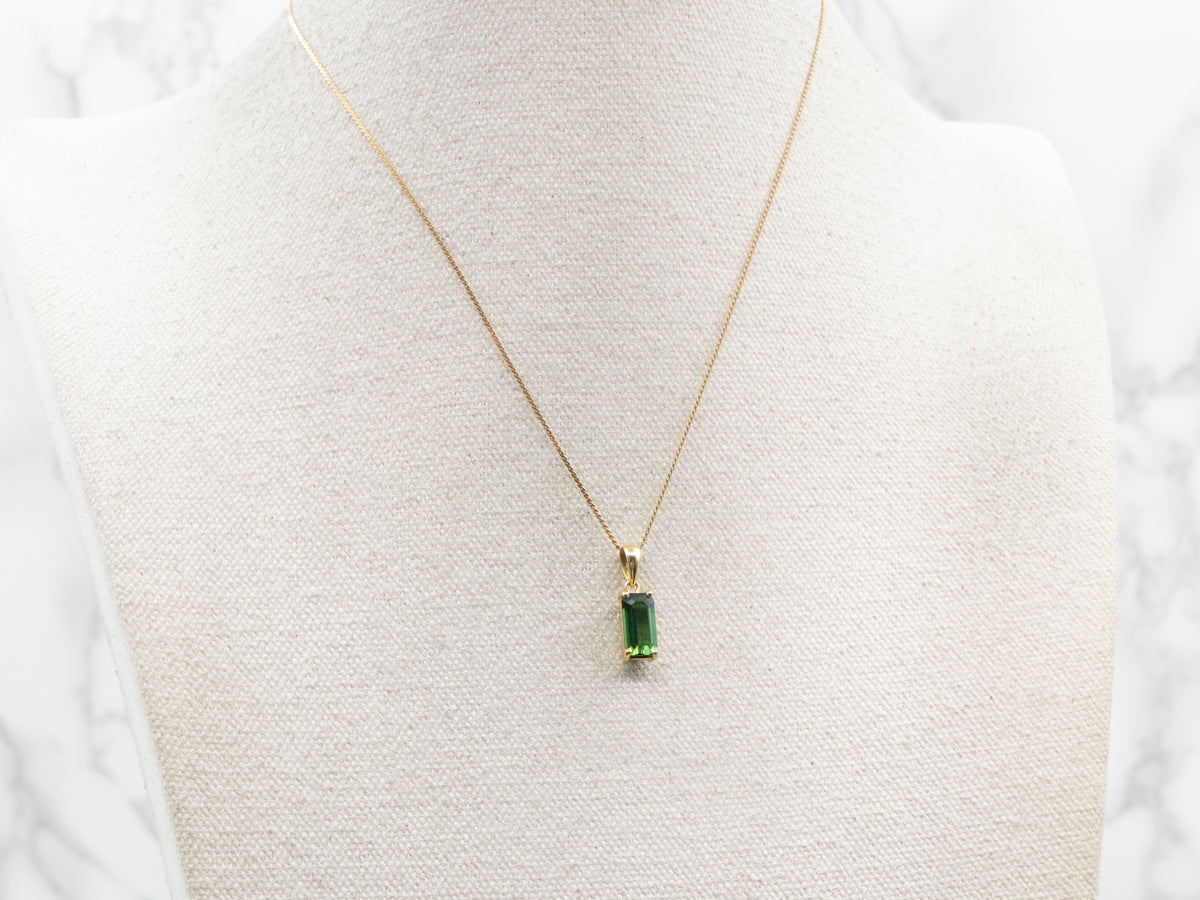 Elongated Emerald Cut Green Tourmaline Pendant