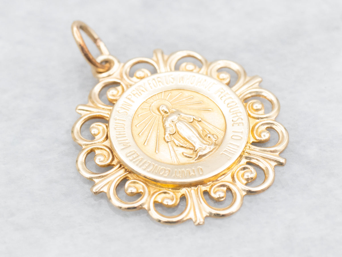 Vintage Mary Religious Disc Medal Pendant