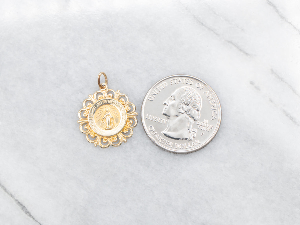 Vintage Mary Religious Disc Medal Pendant