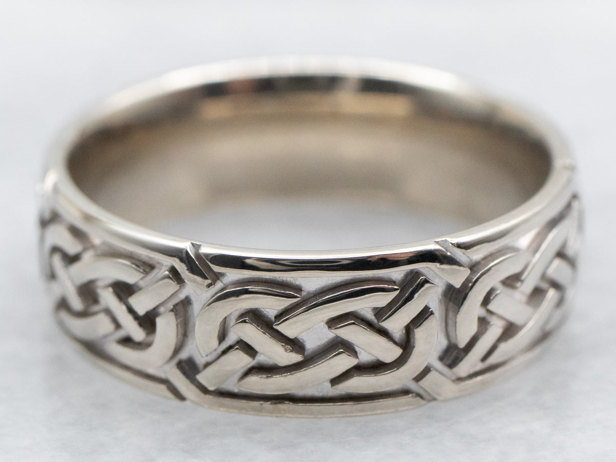 White Gold Celtic Pattern Knot Band