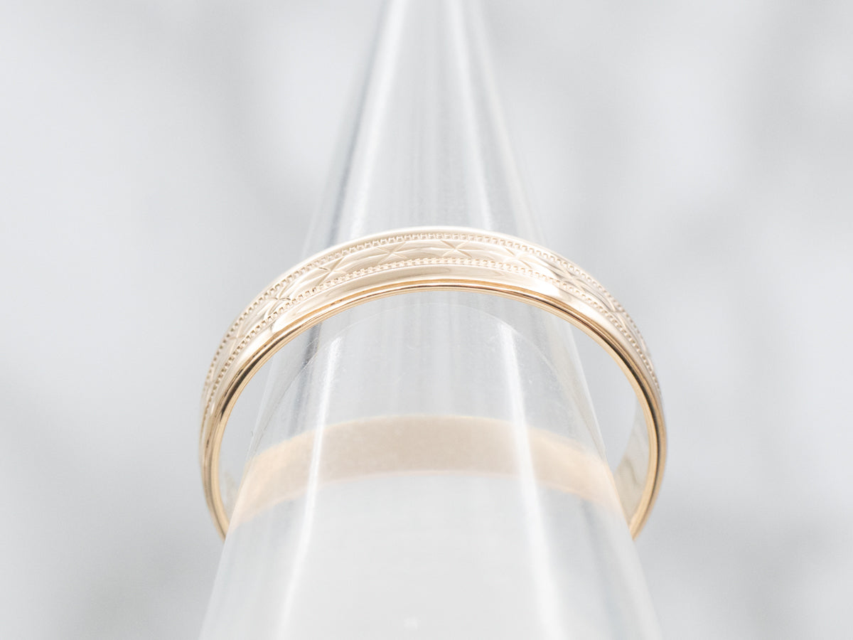 Yellow Gold Band With Etched Star Details