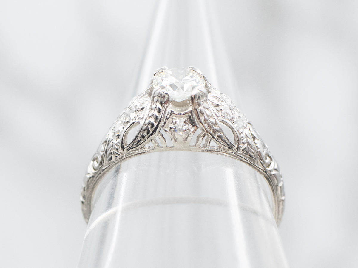 Antiguo anillo de compromiso de diamantes de talla europea antiguo