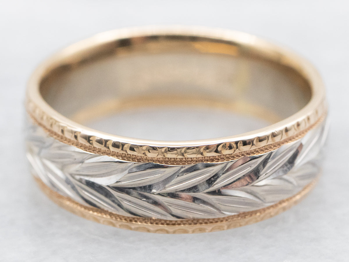 Two Tone Gold Wheat Pattern Band