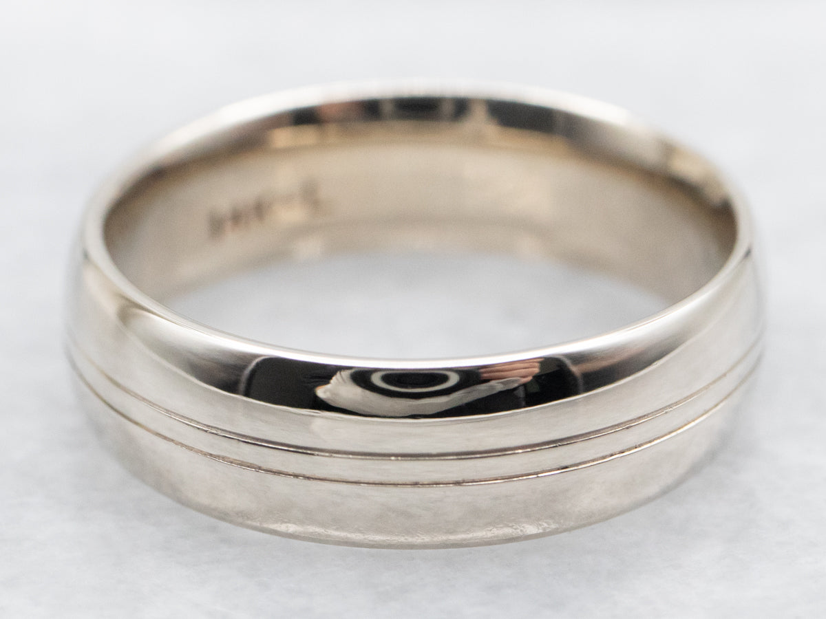 Grooved Double Line White Gold Band