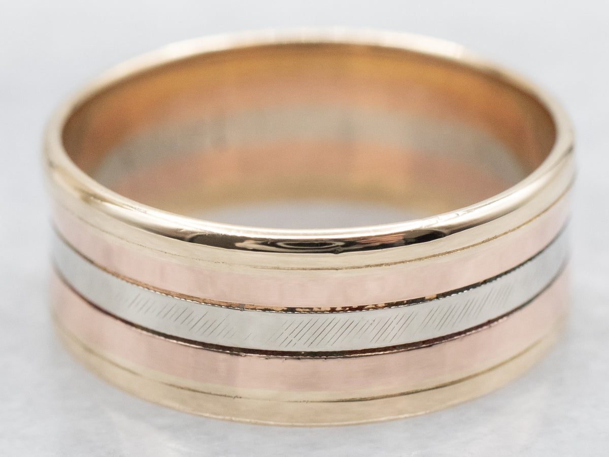 Wide Tri-Color Gold Band