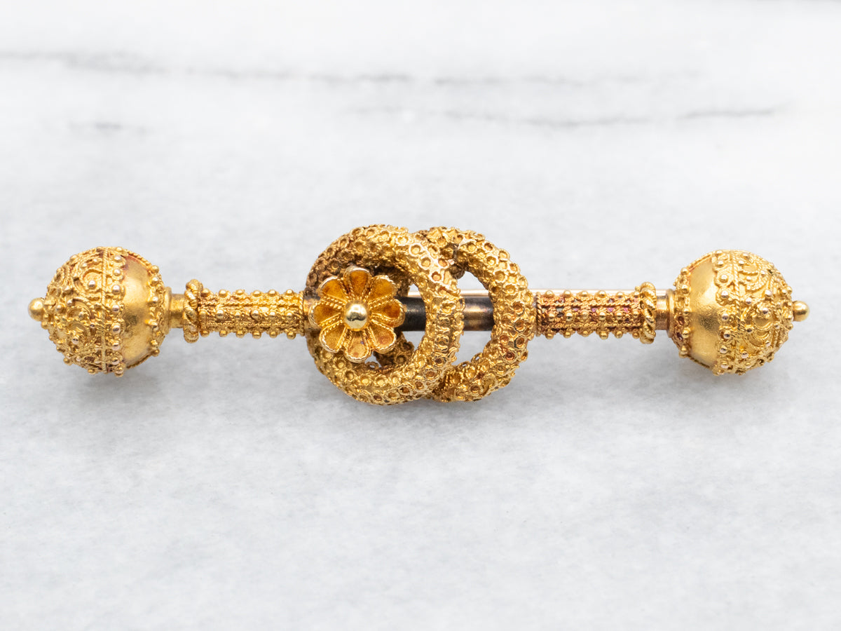 Etruscan Revival Floral Lover's Knot Brooch