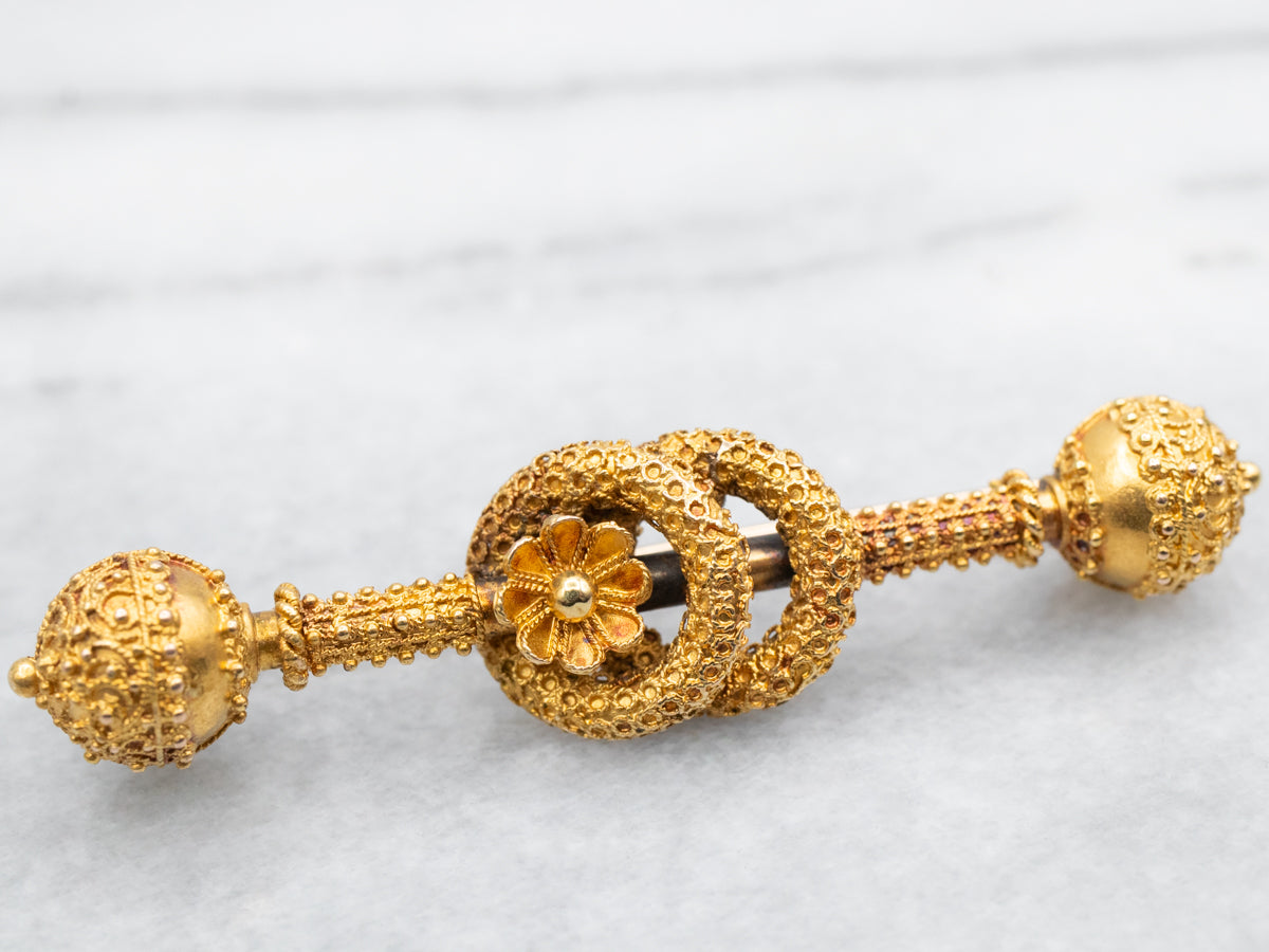 Etruscan Revival Floral Lover&#39;s Knot Brooch