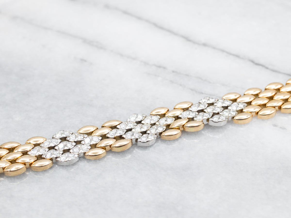 Two Tone 18-Karat Gold Diamond Panther Chain