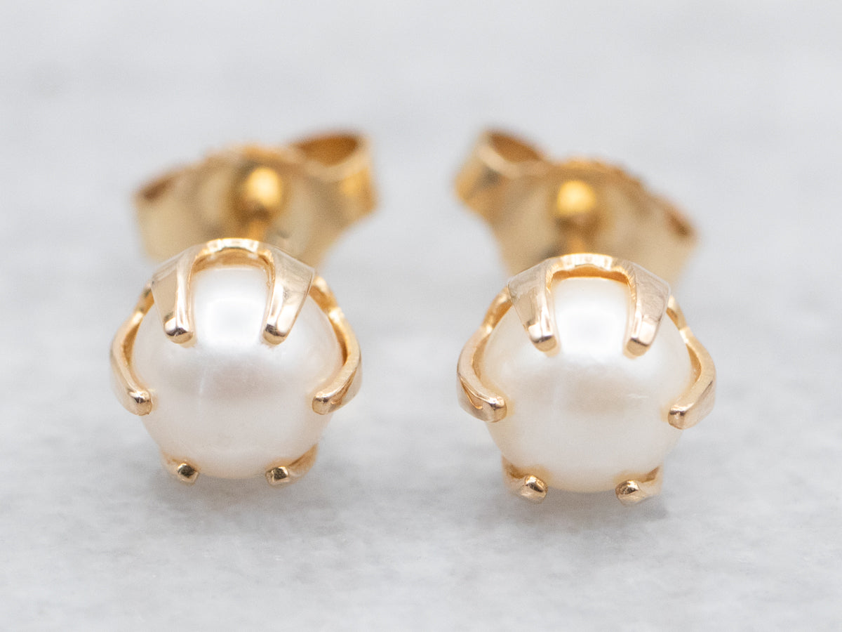 Pearl Claw Prong Set Stud Earrings