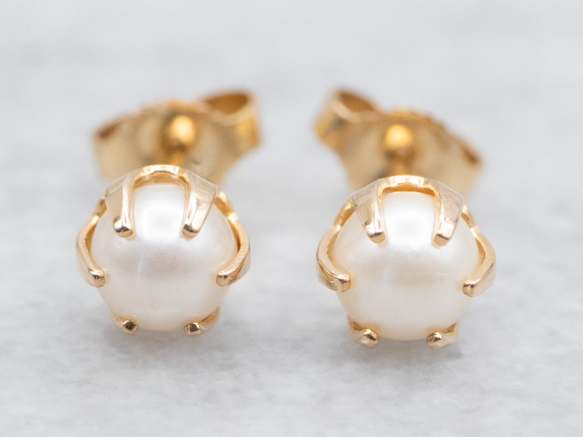 Pearl Claw Prong-Set Stud Earrings