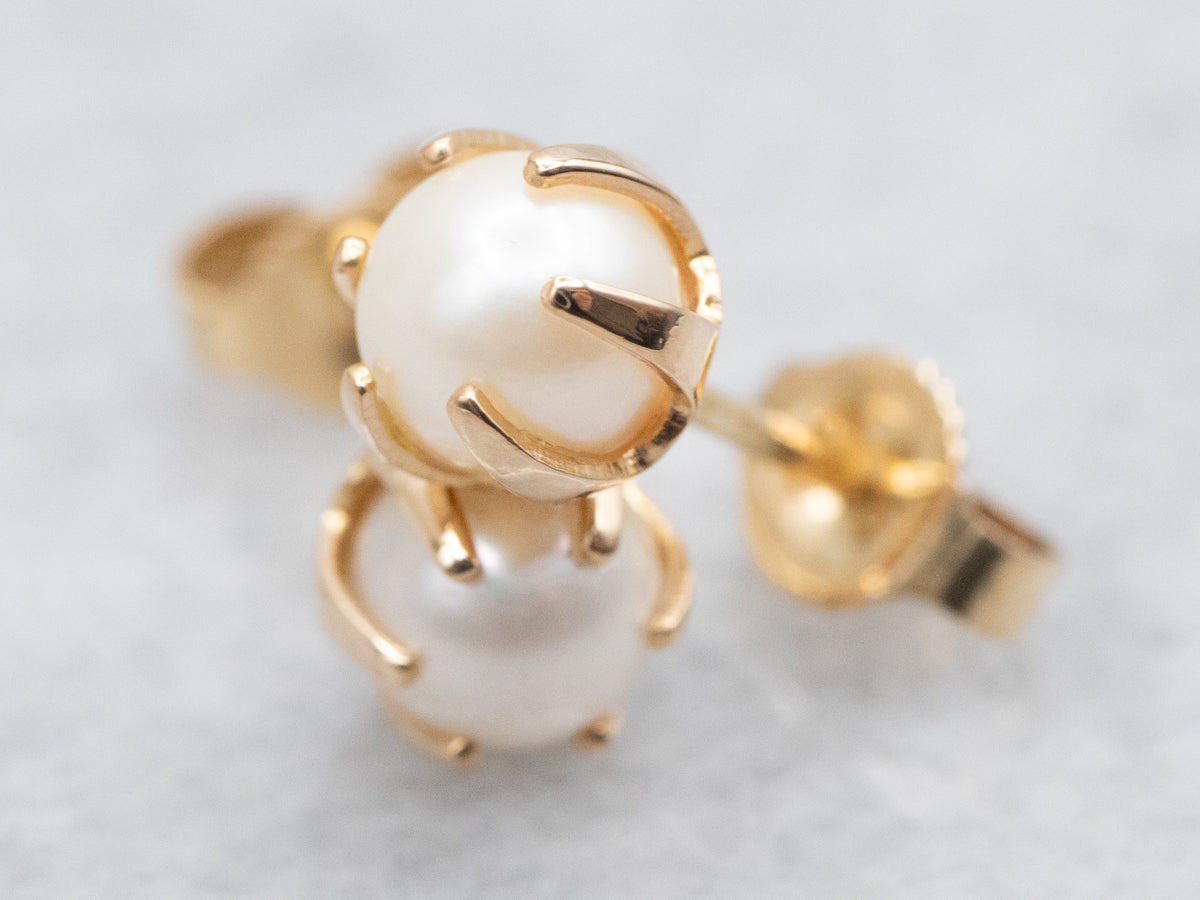 Pearl Claw Prong-Set Stud Earrings