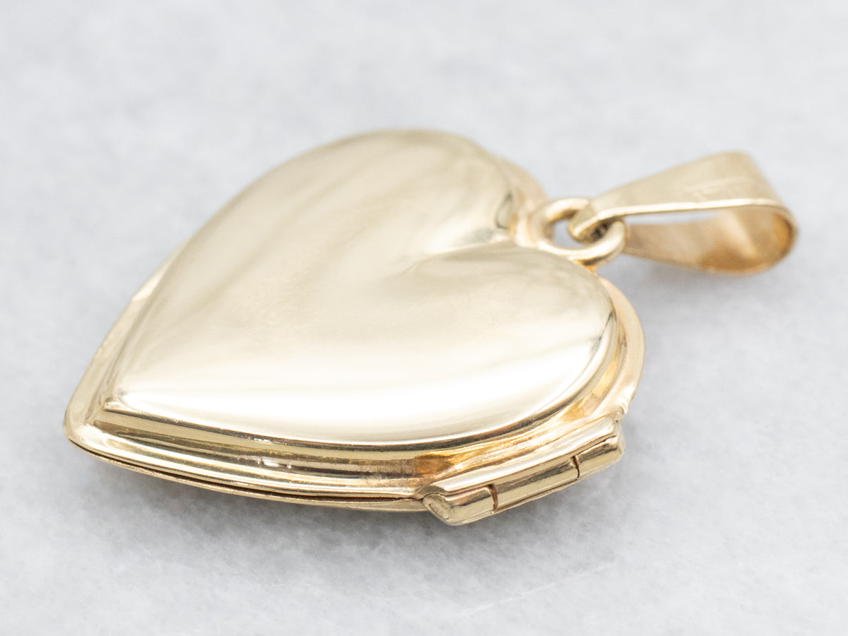 Floral Etched Gold Heart Shaped Locket