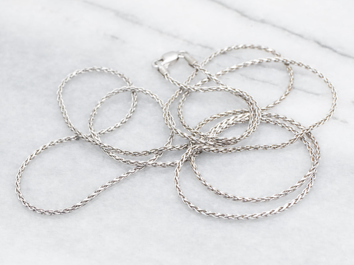 Long 30-Inch White Gold Wheat Chain