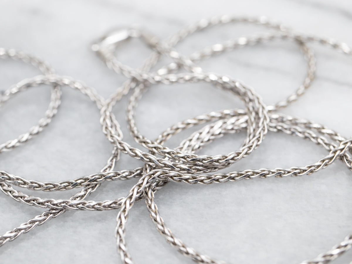 Long 30-Inch White Gold Wheat Chain